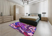 Patterned Dark Magenta Purple Rug in a Bedroom, pat3005pur