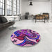 Round Patterned Dark Magenta Purple Rug in a Office, pat3005pur