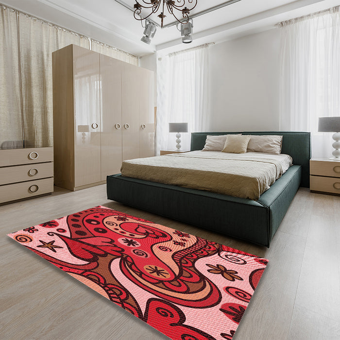 Patterned Red Rug in a Bedroom, pat3005rd