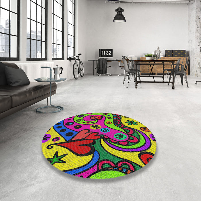 Round Machine Washable Transitional Plum Velvet Purple Rug in a Office, wshpat3005