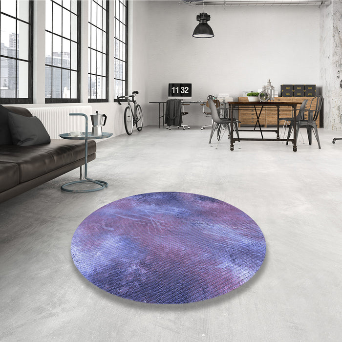 Round Patterned Slate Blue Rug in a Office, pat3006blu