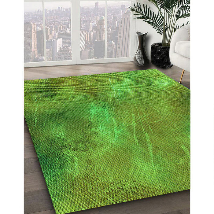 Patterned Green Rug in Family Room, pat3006grn