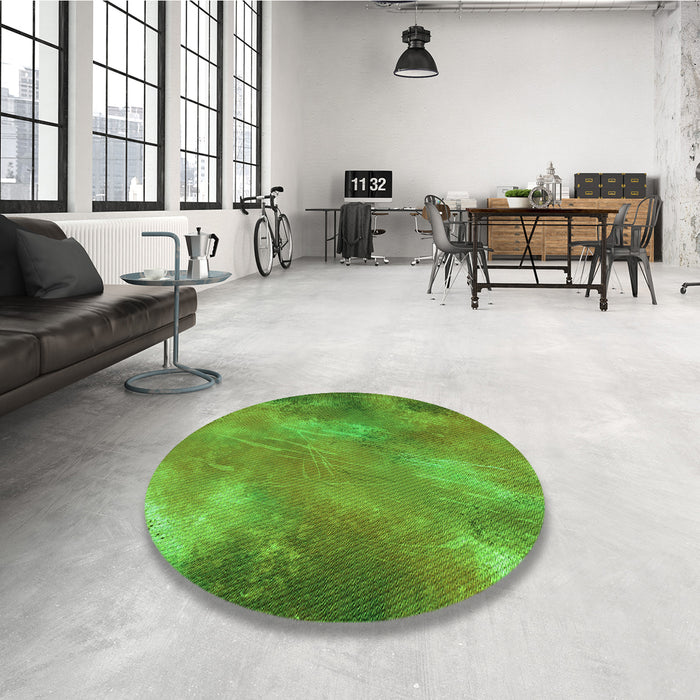 Round Patterned Green Rug in a Office, pat3006grn