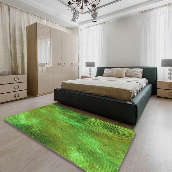 Patterned Green Rug in a Bedroom, pat3006grn