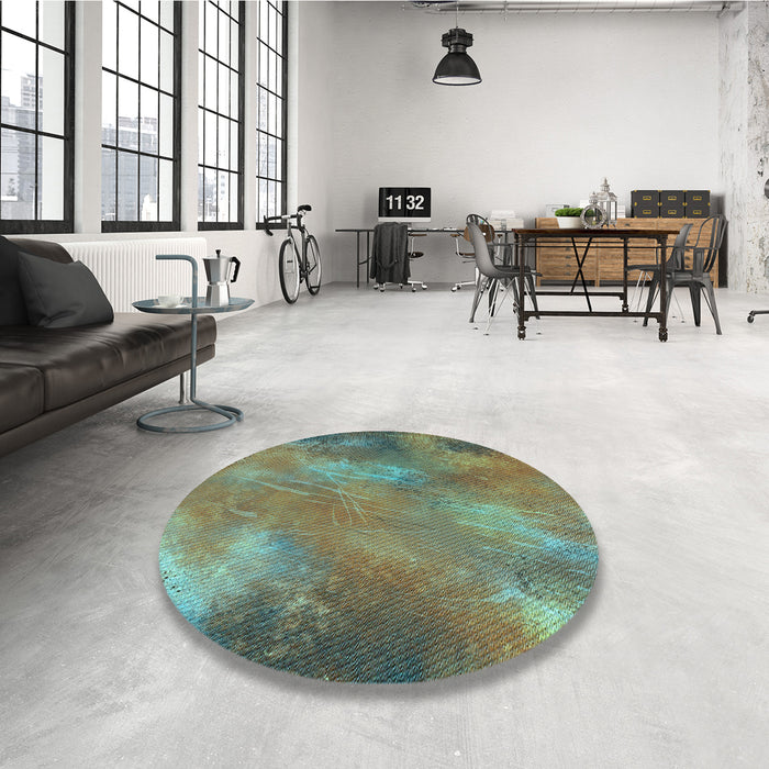 Round Patterned Green Rug in a Office, pat3006lblu