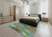 Patterned Green Rug in a Bedroom, pat3006lblu