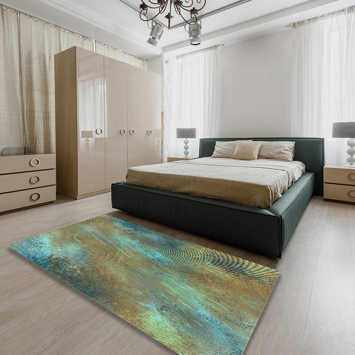 Patterned Green Rug in a Bedroom, pat3006lblu