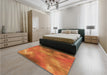 Patterned Neon Orange Rug in a Bedroom, pat3006org