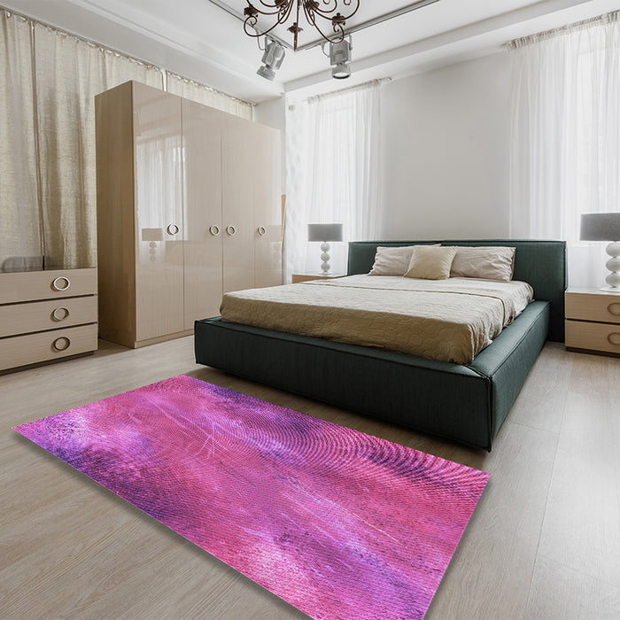 Patterned Deep Pink Rug in a Bedroom, pat3006pur