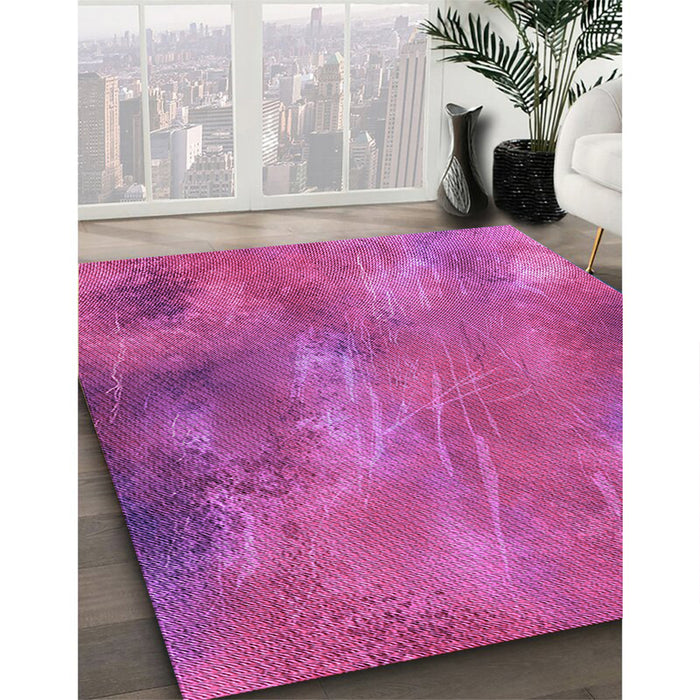 Patterned Deep Pink Rug in Family Room, pat3006pur