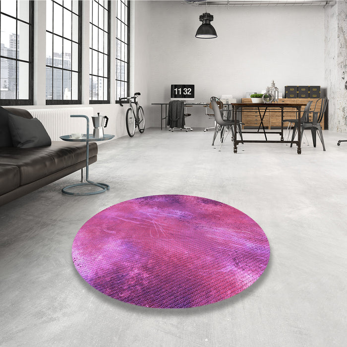 Round Patterned Deep Pink Rug in a Office, pat3006pur