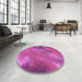 Round Patterned Deep Pink Rug in a Office, pat3006pur