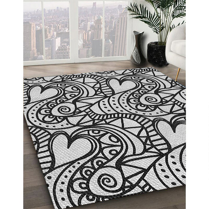 Machine Washable Transitional Black Rug in a Family Room, wshpat3007gry