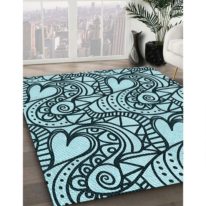 Patterned Deep-Sea Blue Rug in Family Room, pat3007lblu