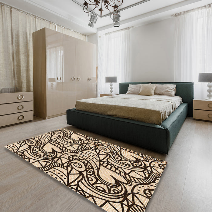 Patterned Deep Peach Orange Rug in a Bedroom, pat3007org