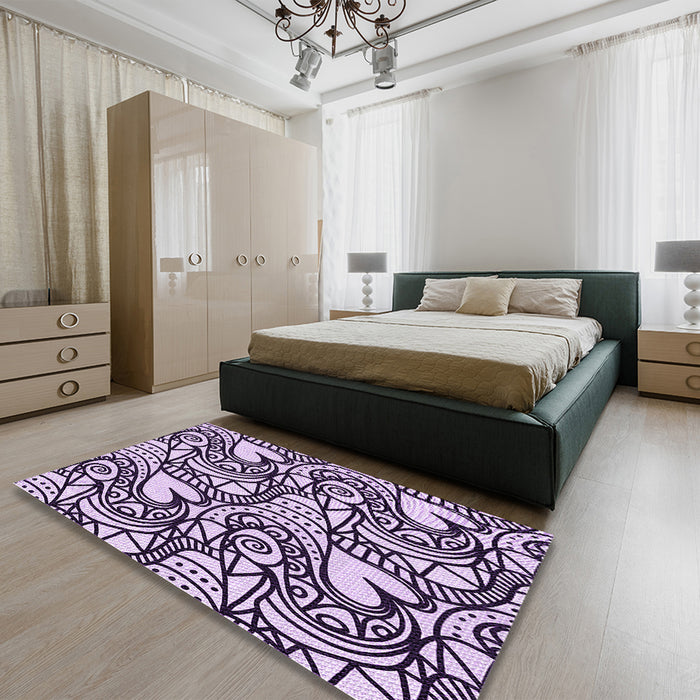 Patterned Blossom Pink Rug in a Bedroom, pat3007pur