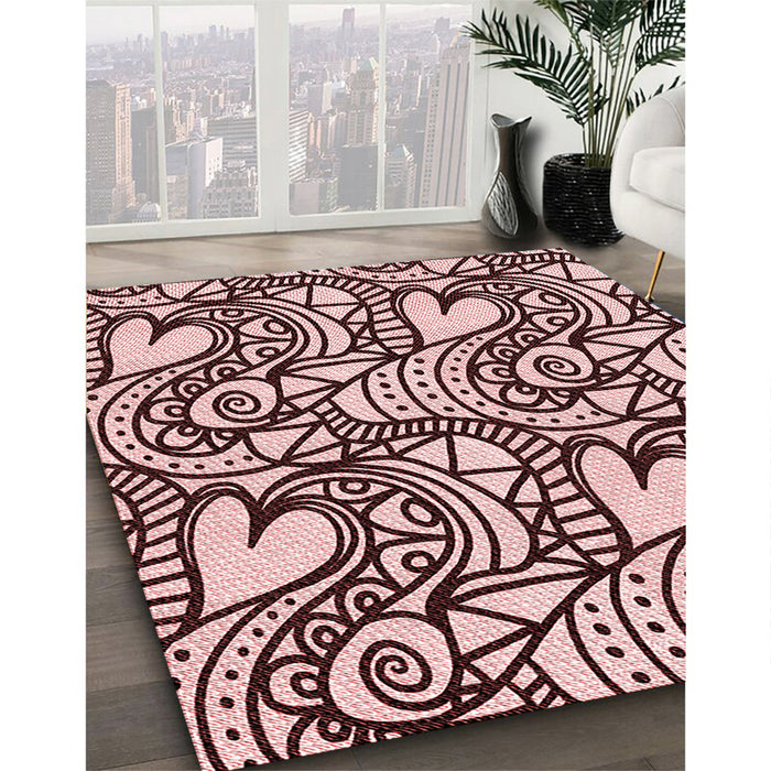 Patterned Deep Rose Pink Rug in Family Room, pat3007rd