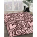 Patterned Deep Rose Pink Rug in Family Room, pat3007rd