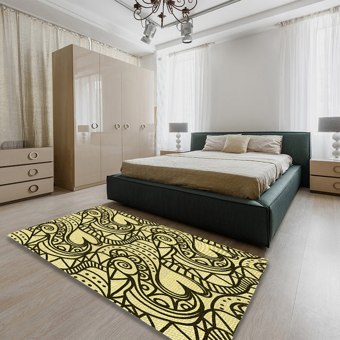 Patterned Milk Chocolate Brown Rug in a Bedroom, pat3007yw
