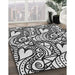 Patterned Charcoal Black Novelty Rug in Family Room, pat3007