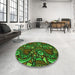 Round Patterned Dark Forest Green Rug in a Office, pat3008grn