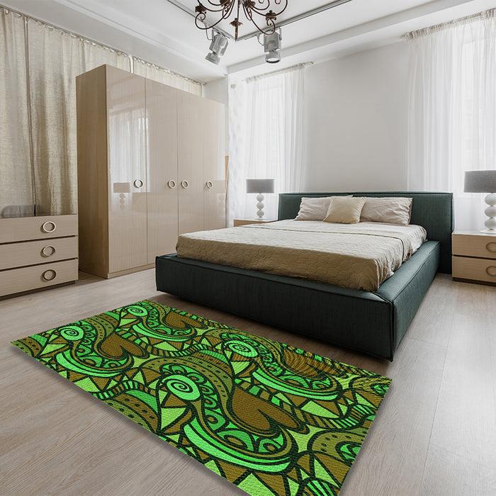 Patterned Dark Forest Green Rug in a Bedroom, pat3008grn
