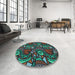 Round Patterned Charcoal Black Rug in a Office, pat3008lblu