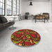 Round Patterned Dark Red Rug in a Office, pat3008org