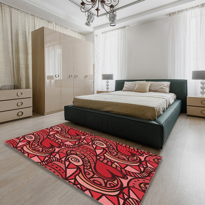 Round Machine Washable Transitional Red Rug in a Office, wshpat3008rd