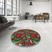 Round Patterned Dark Green Modern Rug in a Office, pat3008