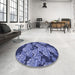 Round Patterned Sky Blue Rug in a Office, pat3009blu