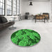 Round Patterned Green Rug in a Office, pat3009grn