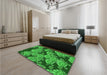 Patterned Green Rug in a Bedroom, pat3009grn