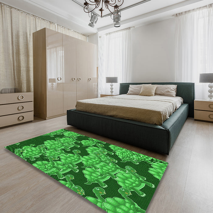 Patterned Green Rug in a Bedroom, pat3009grn