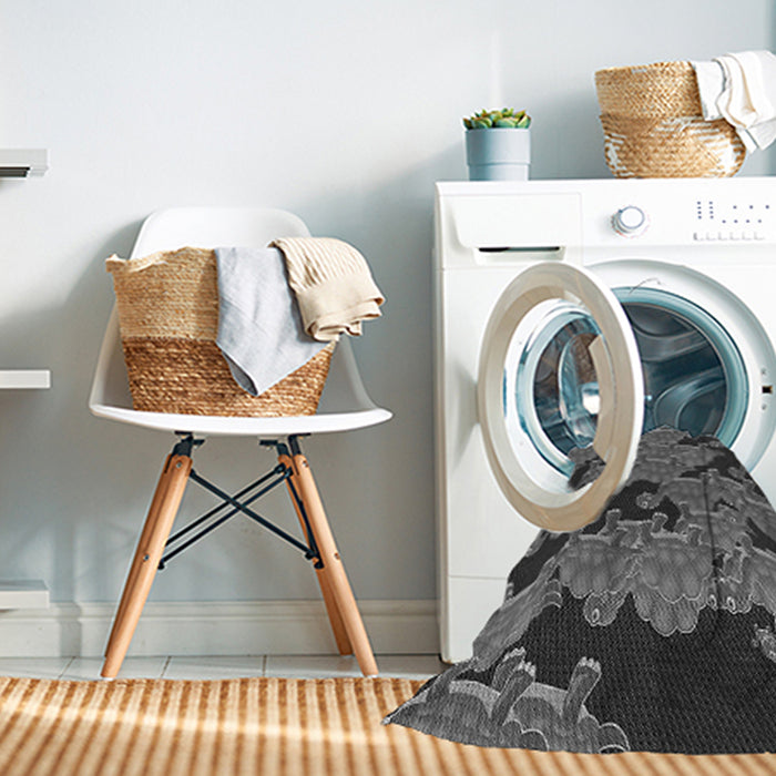 Machine Washable Transitional Dark Gray Black Rug in a Washing Machine, wshpat3009gry