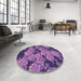 Round Patterned Orchid Purple Rug in a Office, pat3009pur