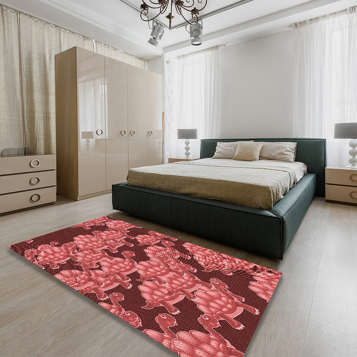 Patterned Red Rug in a Bedroom, pat3009rd