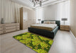 Patterned Green Rug in a Bedroom, pat3009yw