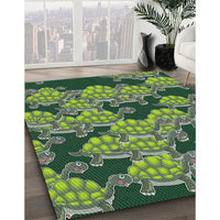 Patterned Dark Forest Green Novelty Rug, pat3009