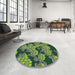 Round Machine Washable Transitional Dark Forest Green Rug in a Office, wshpat3009