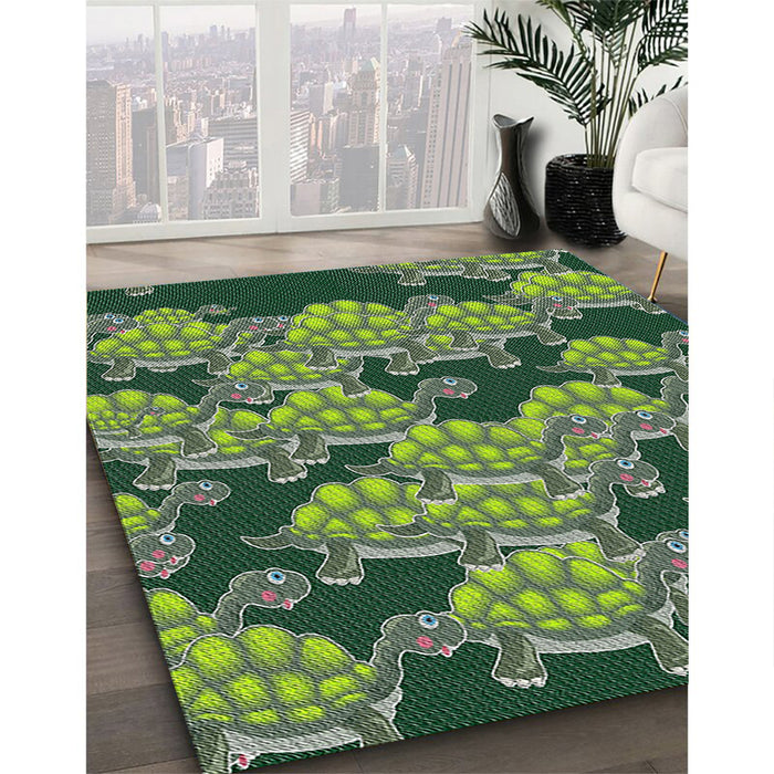 Patterned Dark Forest Green Novelty Rug in Family Room, pat3009