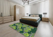 Patterned Dark Forest Green Novelty Rug in a Bedroom, pat3009