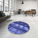 Round Patterned Light Slate Blue Rug in a Office, pat301blu