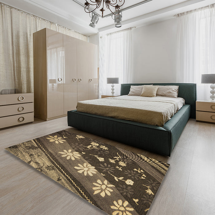 Patterned Milk Chocolate Brown Rug in a Bedroom, pat301brn