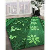 Patterned Deep Emerald Green Rug, pat301grn