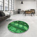 Round Patterned Deep Emerald Green Rug in a Office, pat301grn