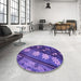 Round Patterned Bright Purple Rug in a Office, pat301pur