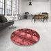 Round Patterned Cranberry Red Rug in a Office, pat301rd