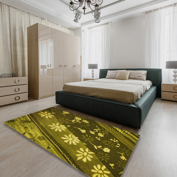 Patterned Brown Rug in a Bedroom, pat301yw