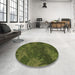 Round Patterned Dark Forest Green Rug in a Office, pat3011brn